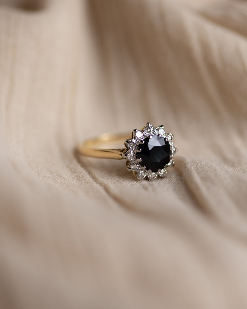 Elena Vintage 18ct Gold Sapphire & Diamond Cluster Ring