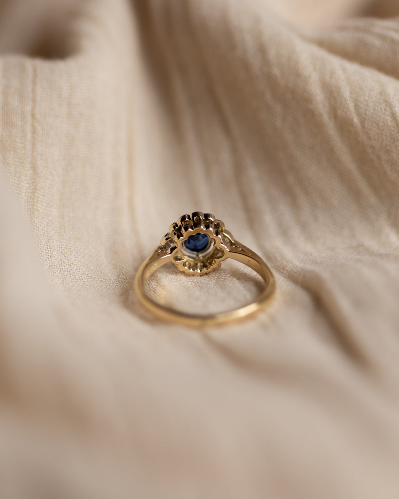 Minerva Antique Art Deco 18ct Gold Sapphire & Diamond Cluster Ring