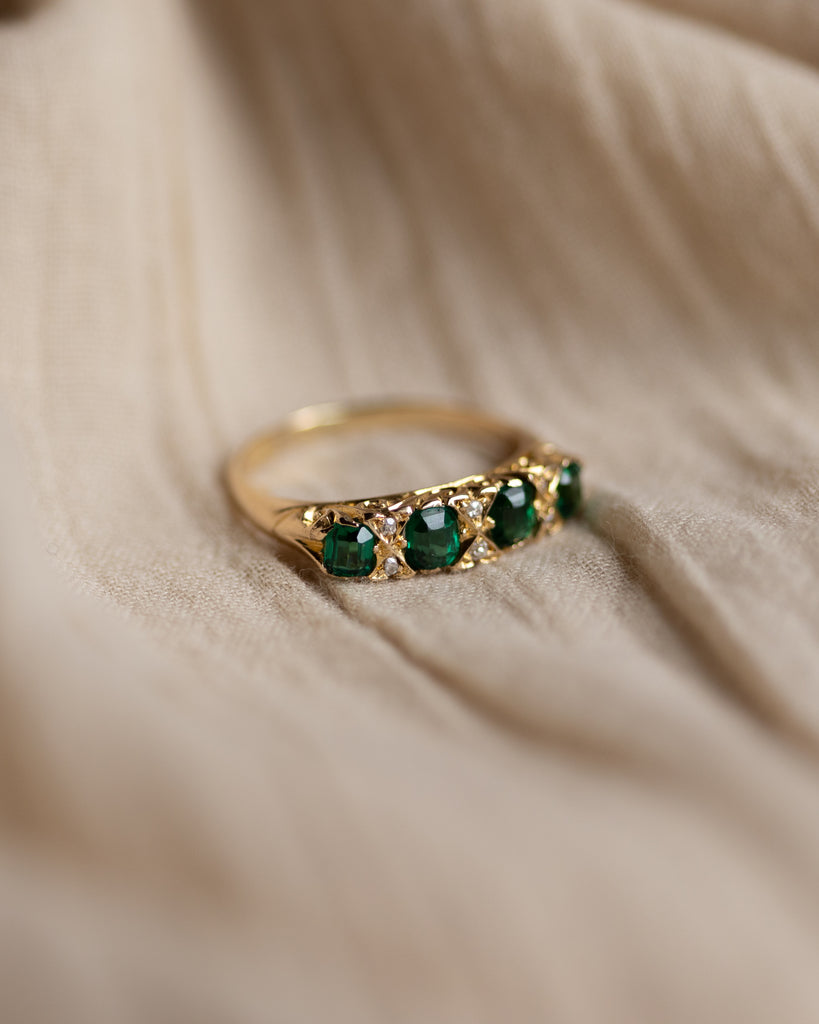 Virginia 1904 Antique Edwardian 18ct Gold Emerald & Diamond Ring