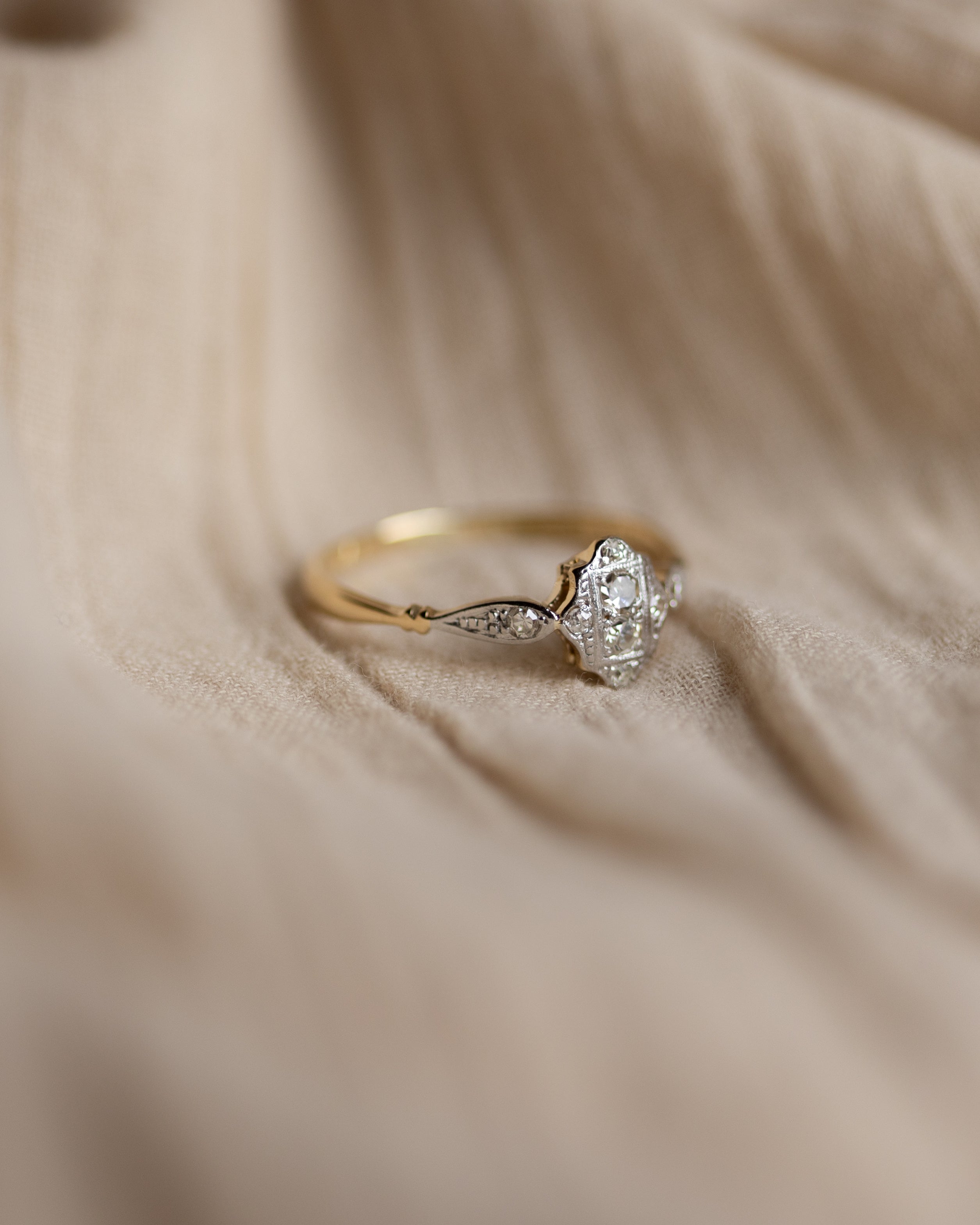 Edeline Antique Art Deco 18ct Gold Diamond Panel Ring