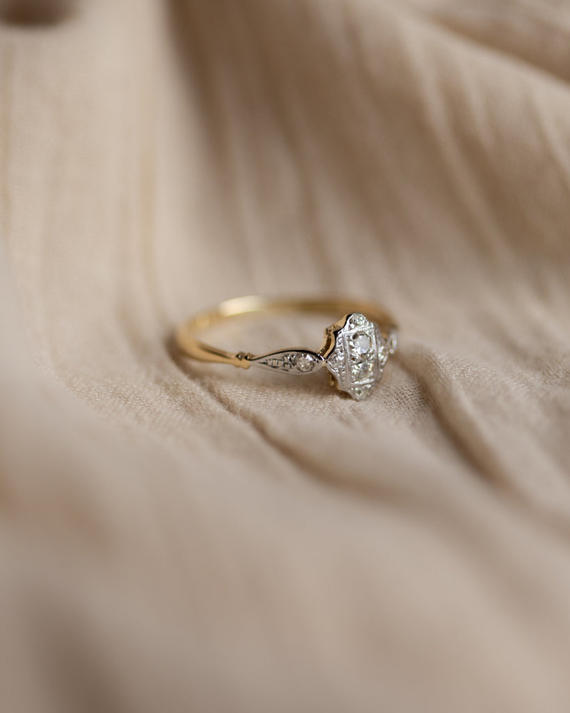 Edeline Antique Art Deco 18ct Gold Diamond Panel Ring