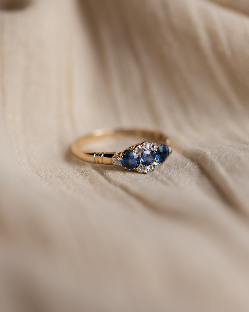 Winifred 1897 Antique 18ct Gold Sapphire & Diamond Cluster Ring
