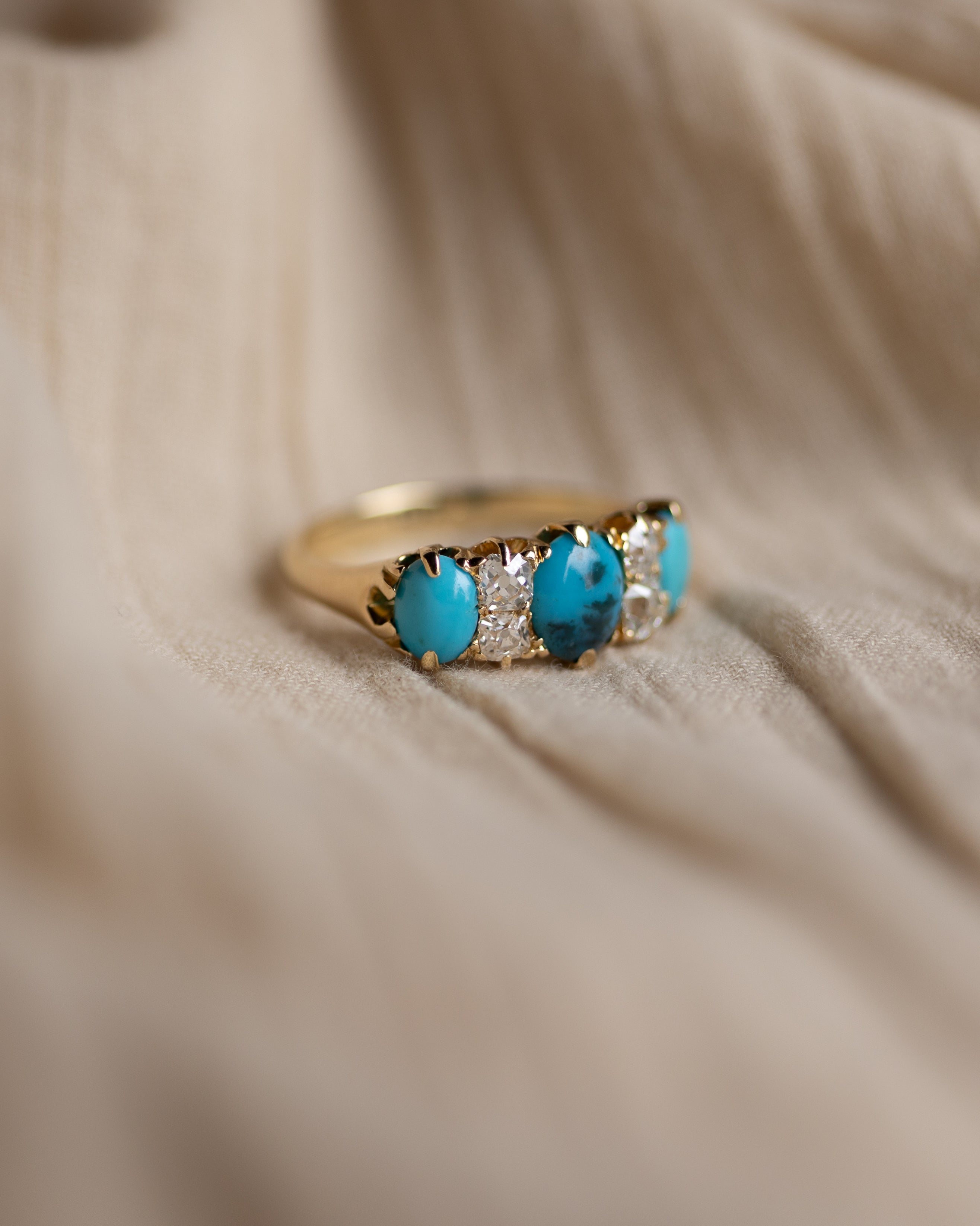 Freya Antique 18ct Gold Turquoise & Diamond Seven Stone Ring