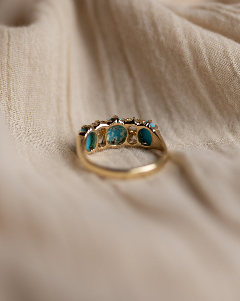 Freya Antique 18ct Gold Turquoise & Diamond Seven Stone Ring
