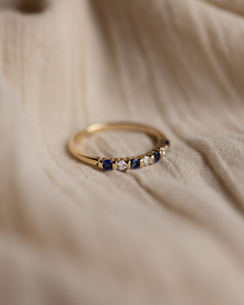 Josephine Vintage 18ct Gold Sapphire & Diamond Half Eternity Ring