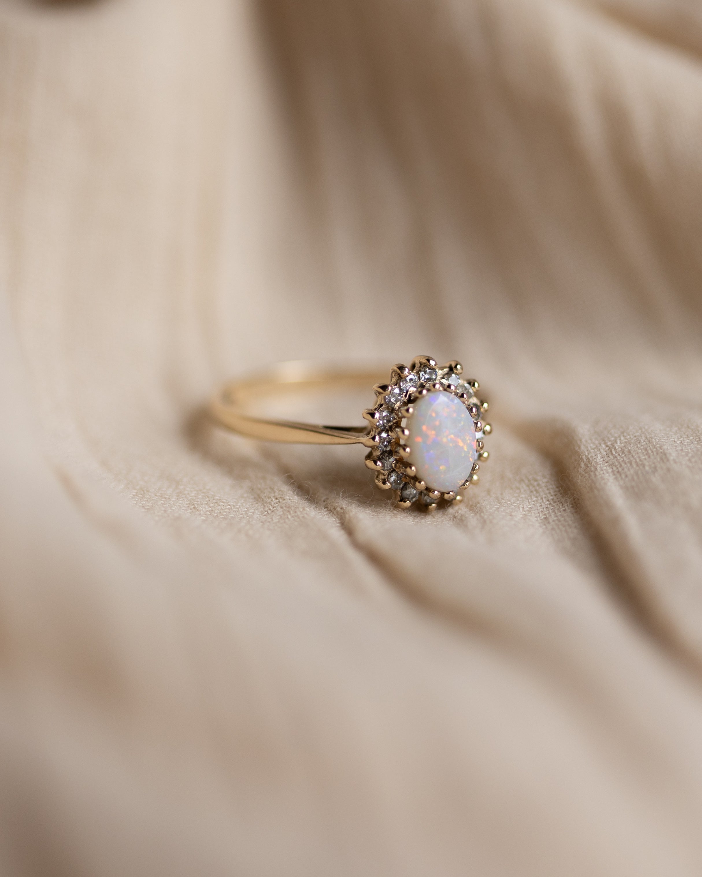 Ethel 1985 Vintage 9ct Gold Opal & Diamond Cluster Ring