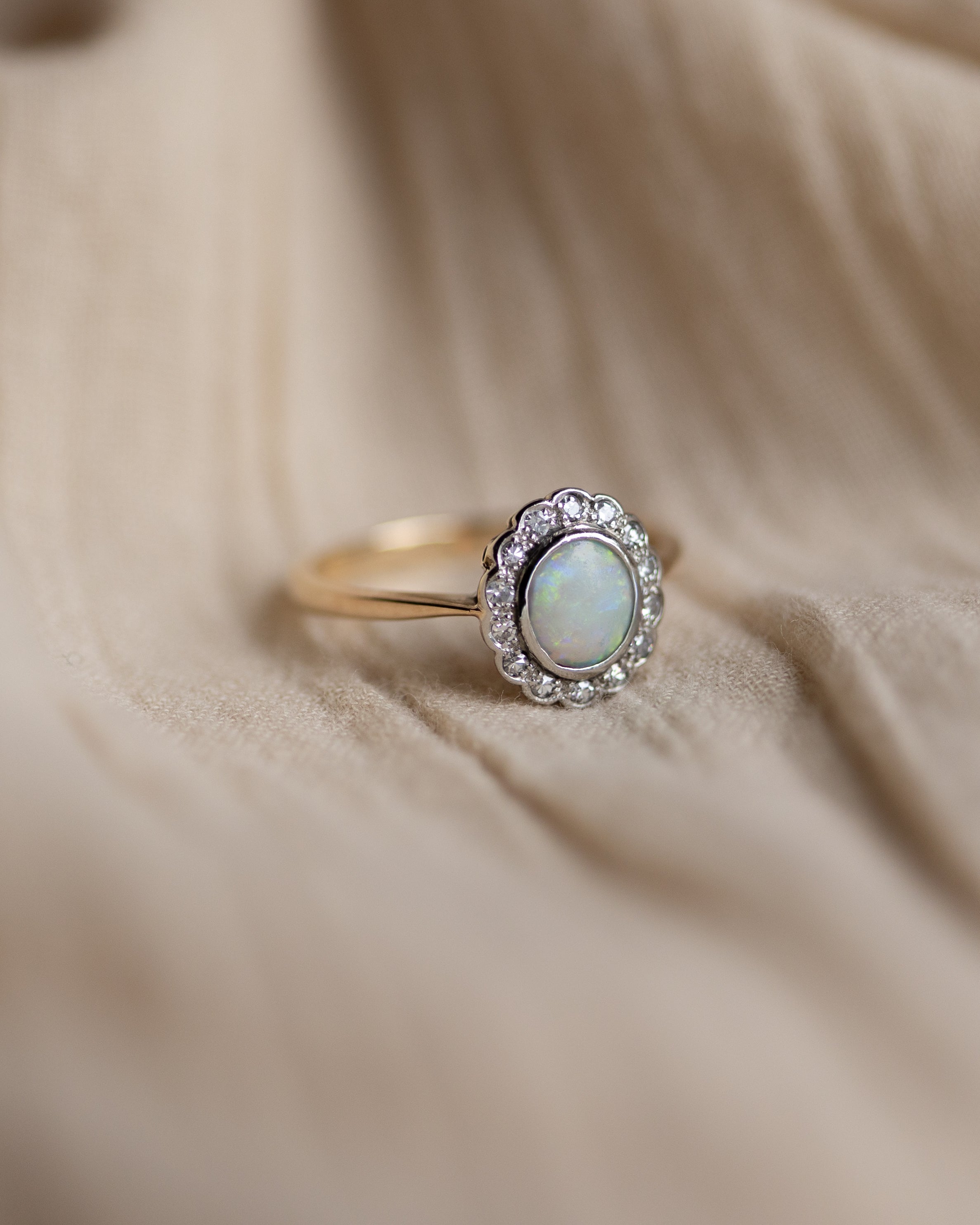 Sybil Antique 15ct Gold Opal & Diamond Cluster Ring