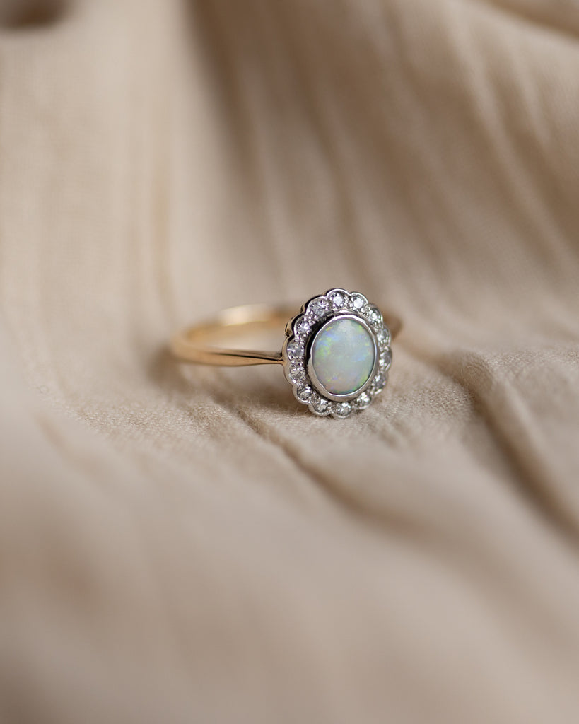 Sybil Antique 15ct Gold Opal & Diamond Cluster Ring