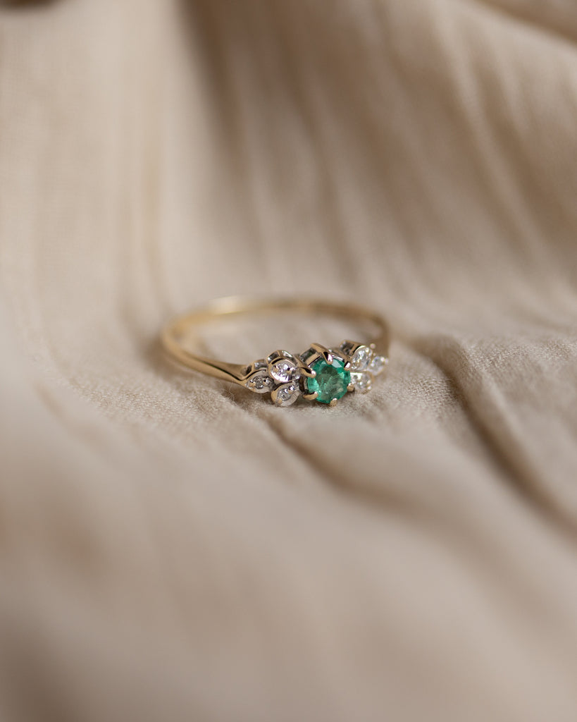 Lila 1986 Vintage 9ct Gold Emerald & Diamond Cluster Ring