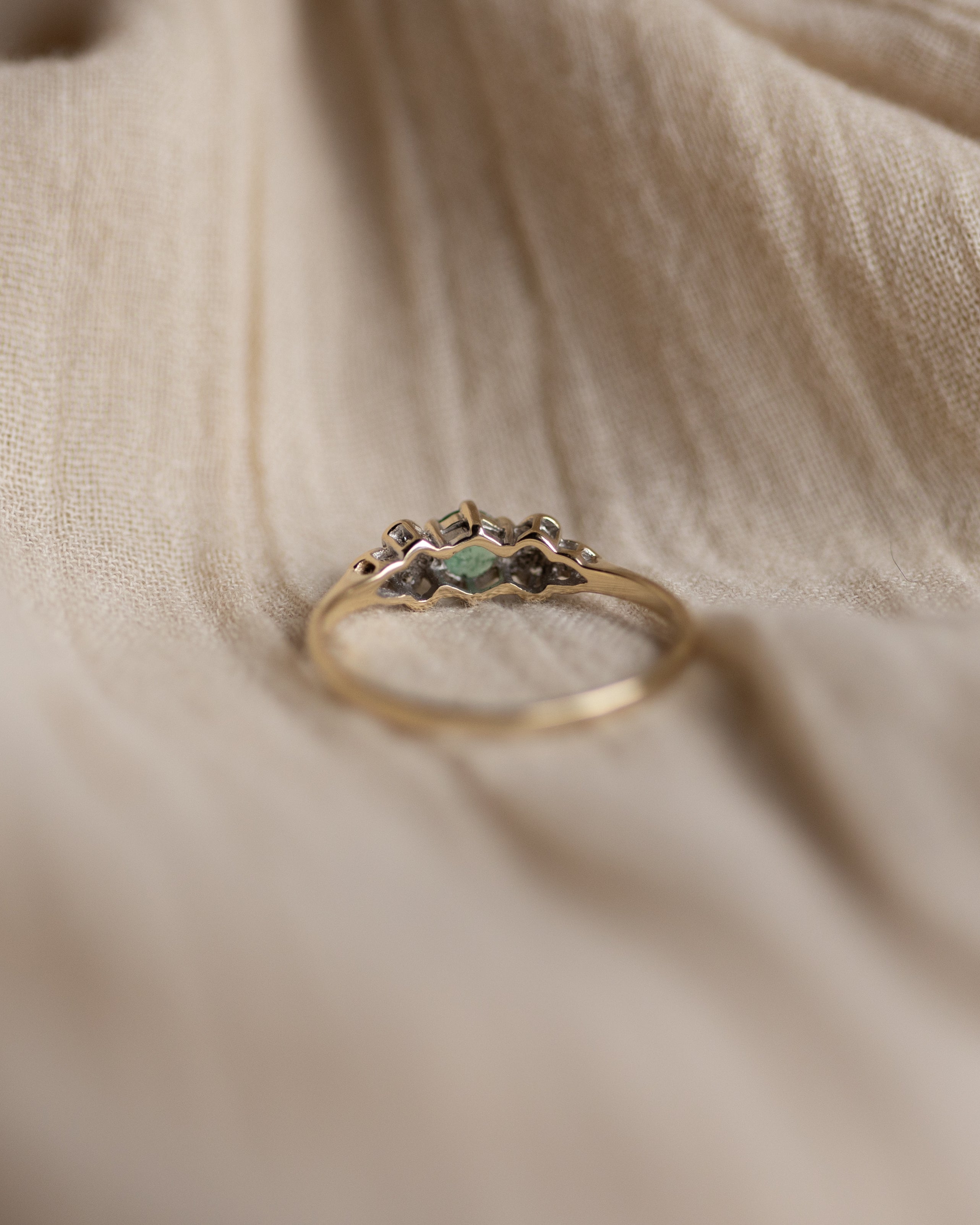 Lila 1986 Vintage 9ct Gold Emerald & Diamond Cluster Ring