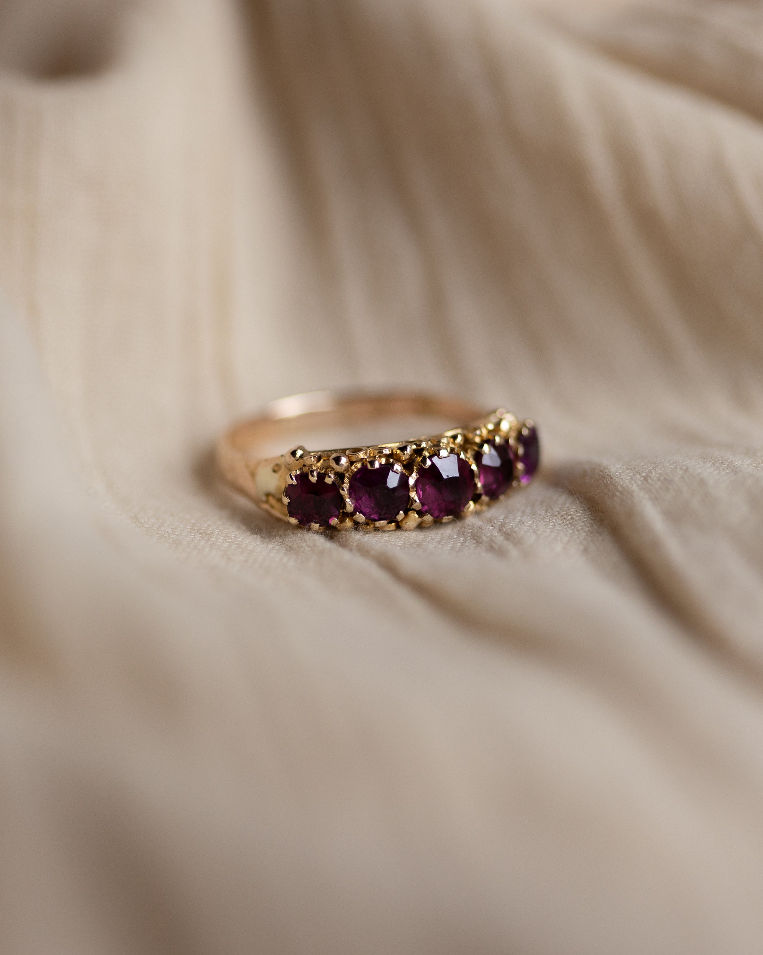 Euphemia 1873 Antique 15ct Gold Almandine Garnet Five Stone Ring