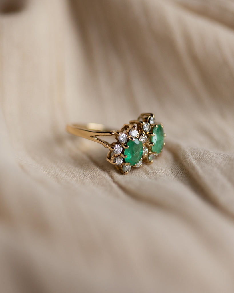 Eloise Vintage 18ct Gold Emerald & Diamond Cluster Ring