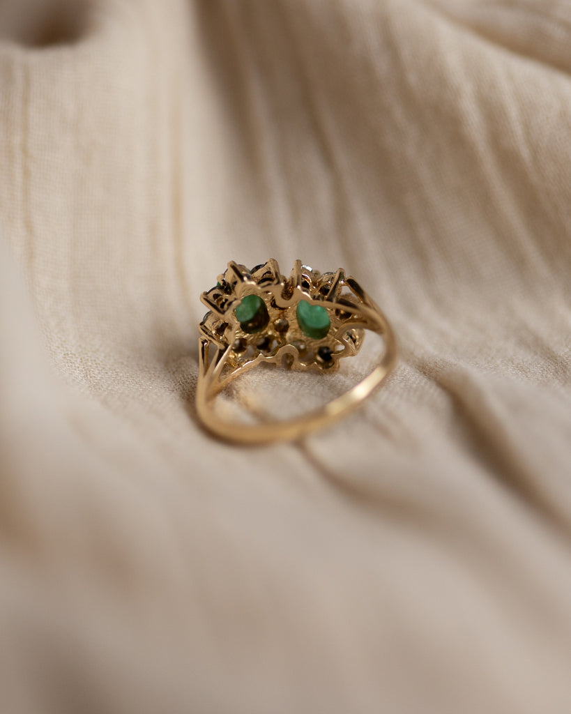 Eloise Vintage 18ct Gold Emerald & Diamond Cluster Ring
