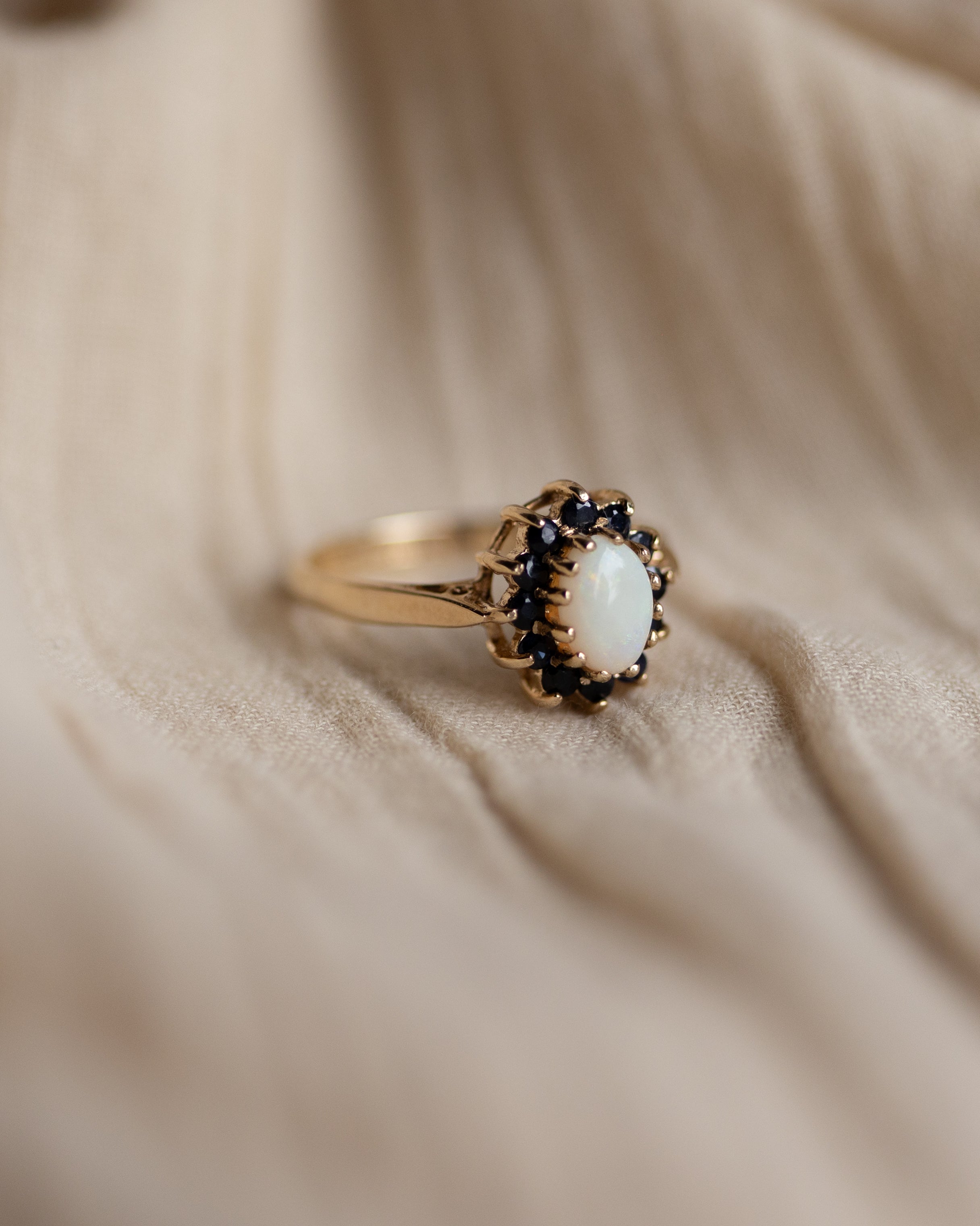 Valeria 1980 Vintage 9ct Gold Opal & Sapphire Cluster Ring