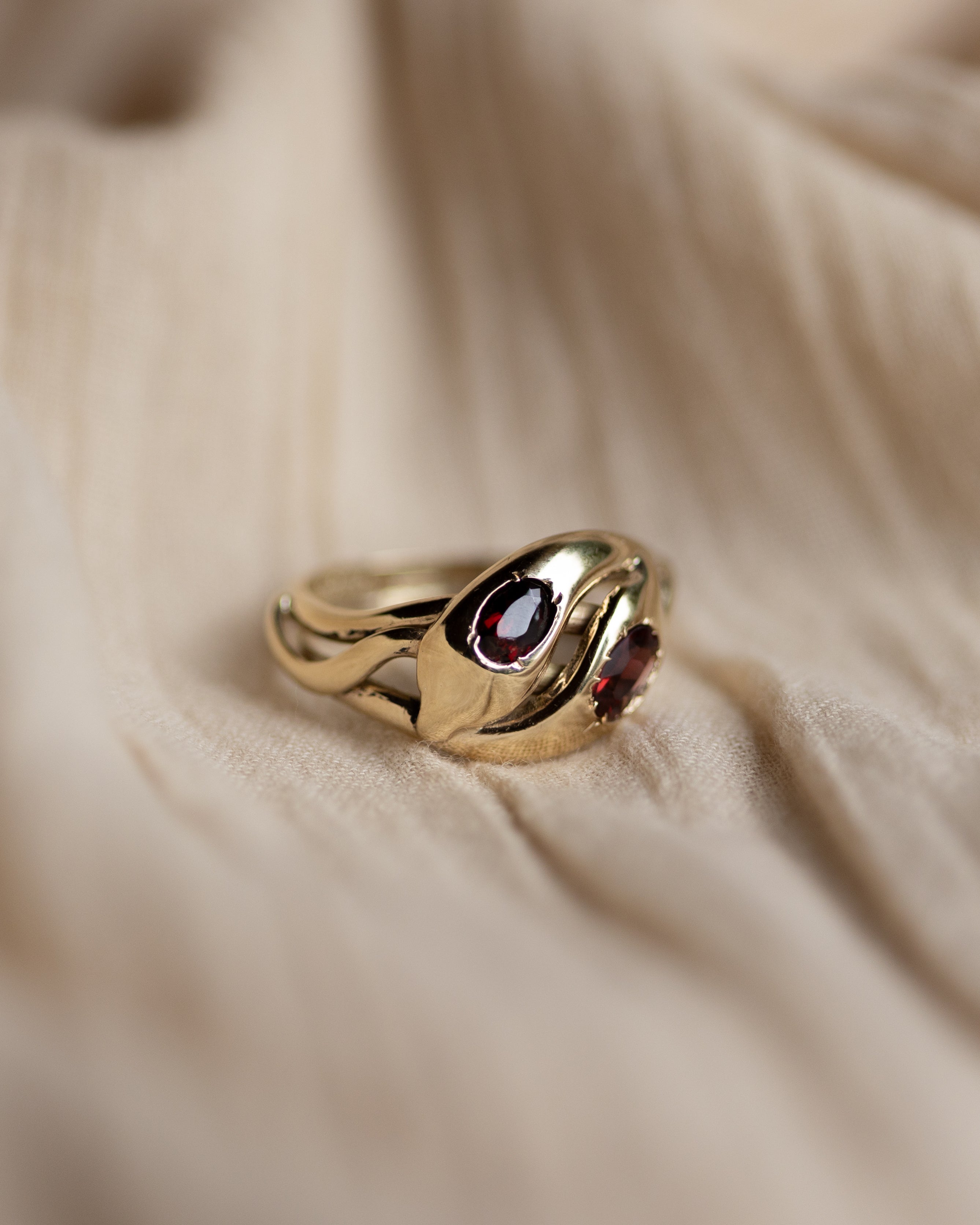 Myrtle 1864 Antique Victorian 9ct Gold Garnet Snake Ring