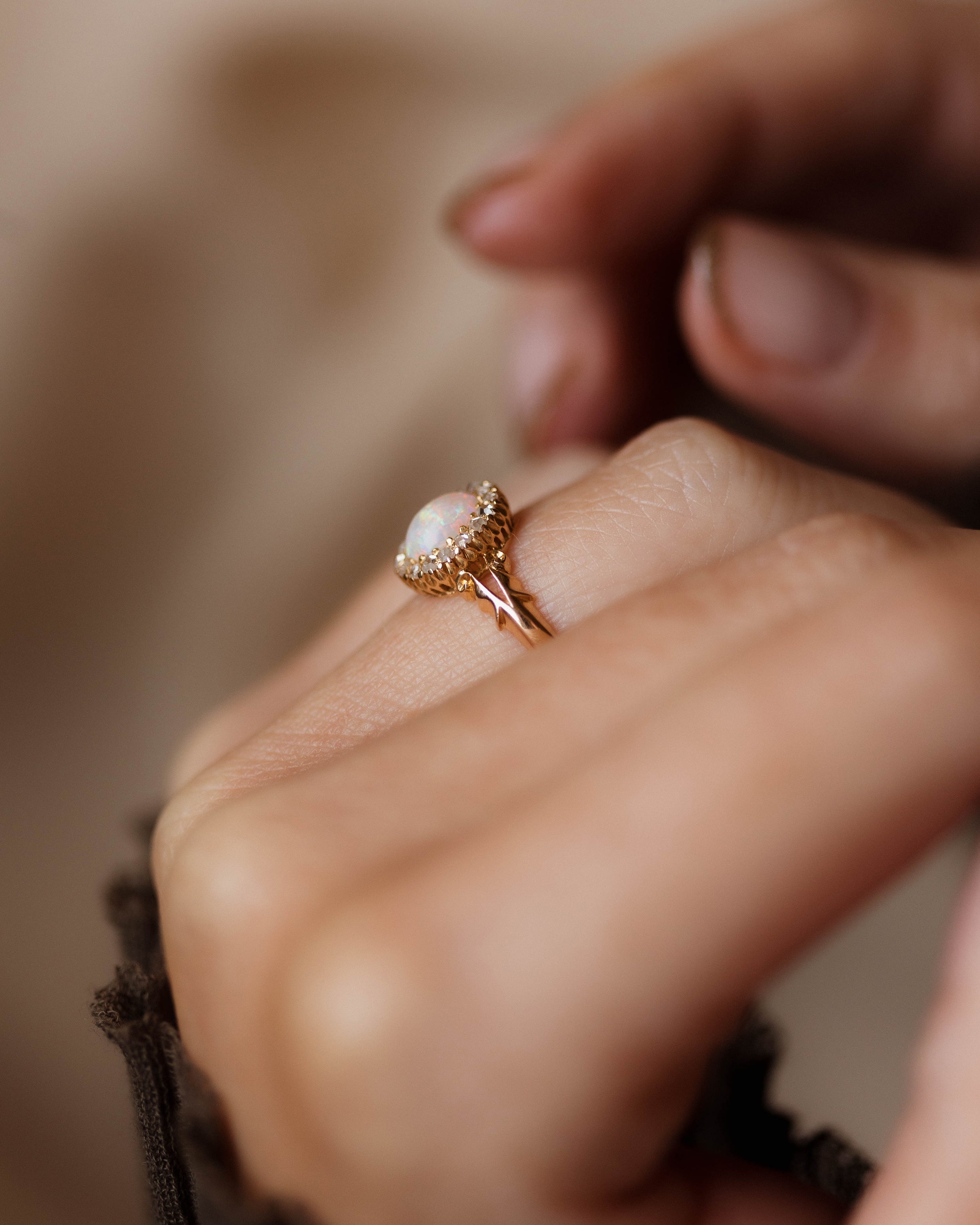 Ottilie 1902 Antique 18ct Gold Opal & Diamond Cluster Ring