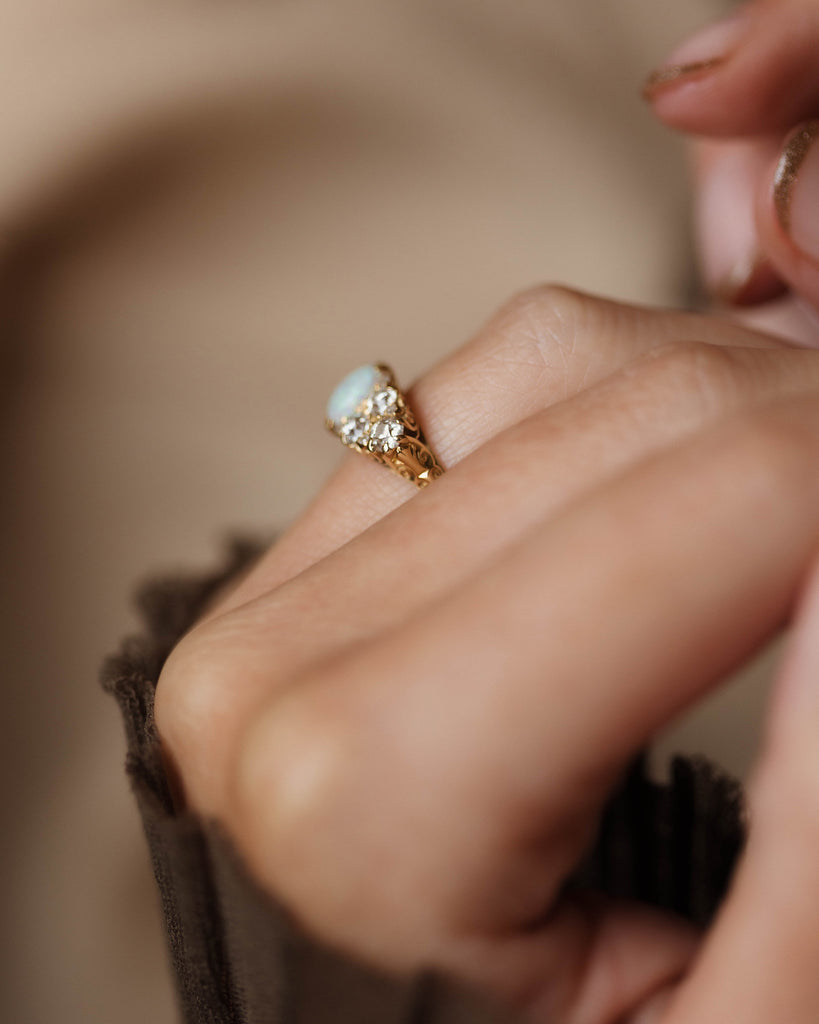 Mathilde Antique 18ct Gold Opal & Diamond Ring