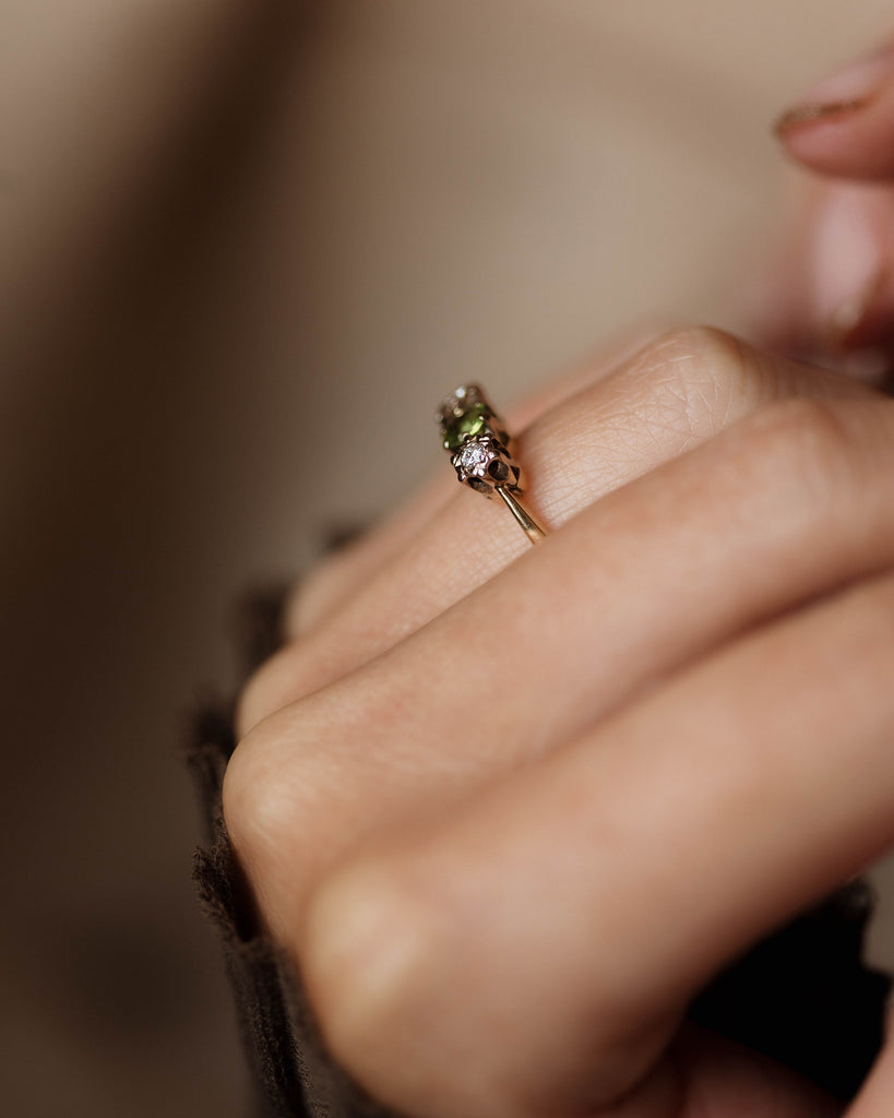 Christiane Vintage 18ct Gold Peridot & Diamond Trilogy Ring