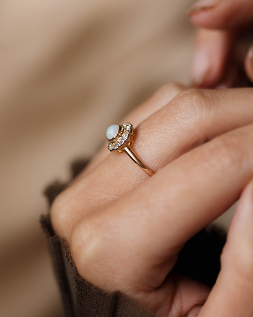 Berthe Antique 18ct Gold Opal & Diamond Cluster Ring