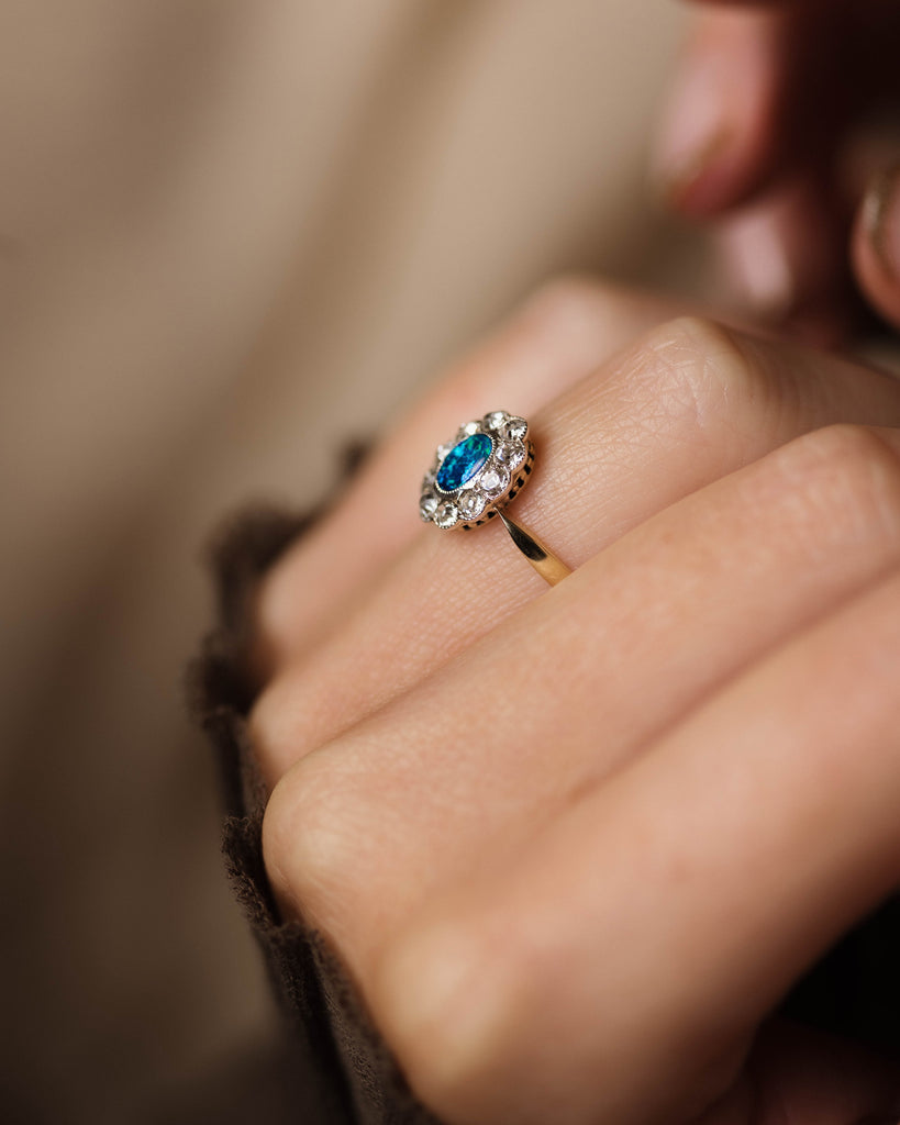 Babette Antique 9ct Gold Black Opal & Paste Cluster Ring