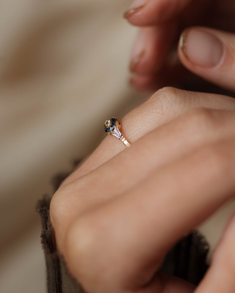 Thérèse Antique Art Deco 18ct Gold Sapphire & Diamond Target Ring