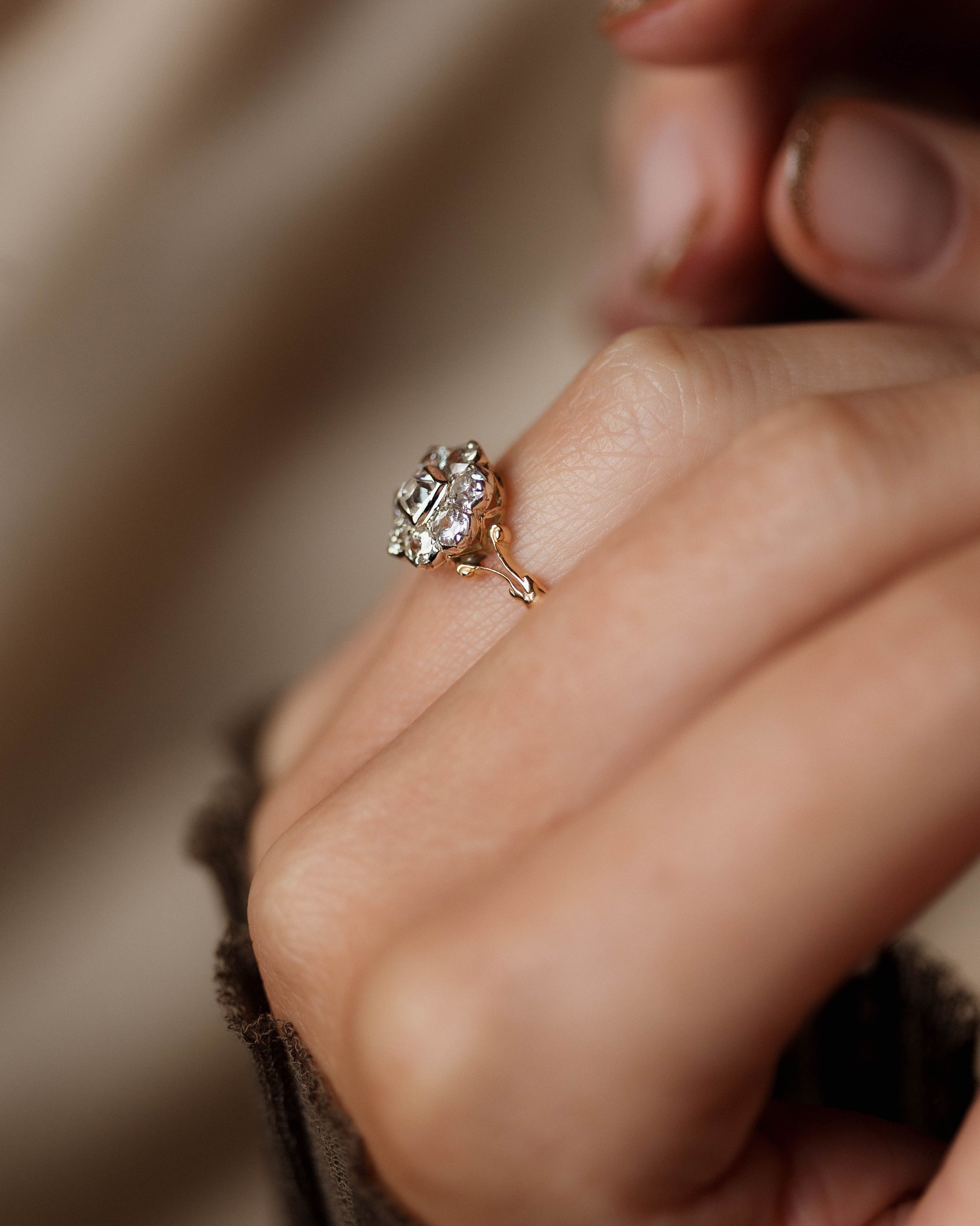 Clotilde Antique 15ct Gold Diamond Cluster Ring