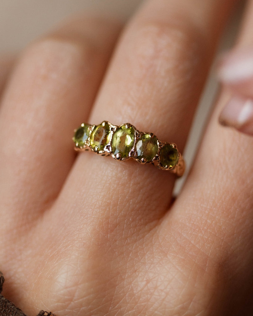 Angèle 1970 Vintage 9ct Gold Peridot Five Stone Ring