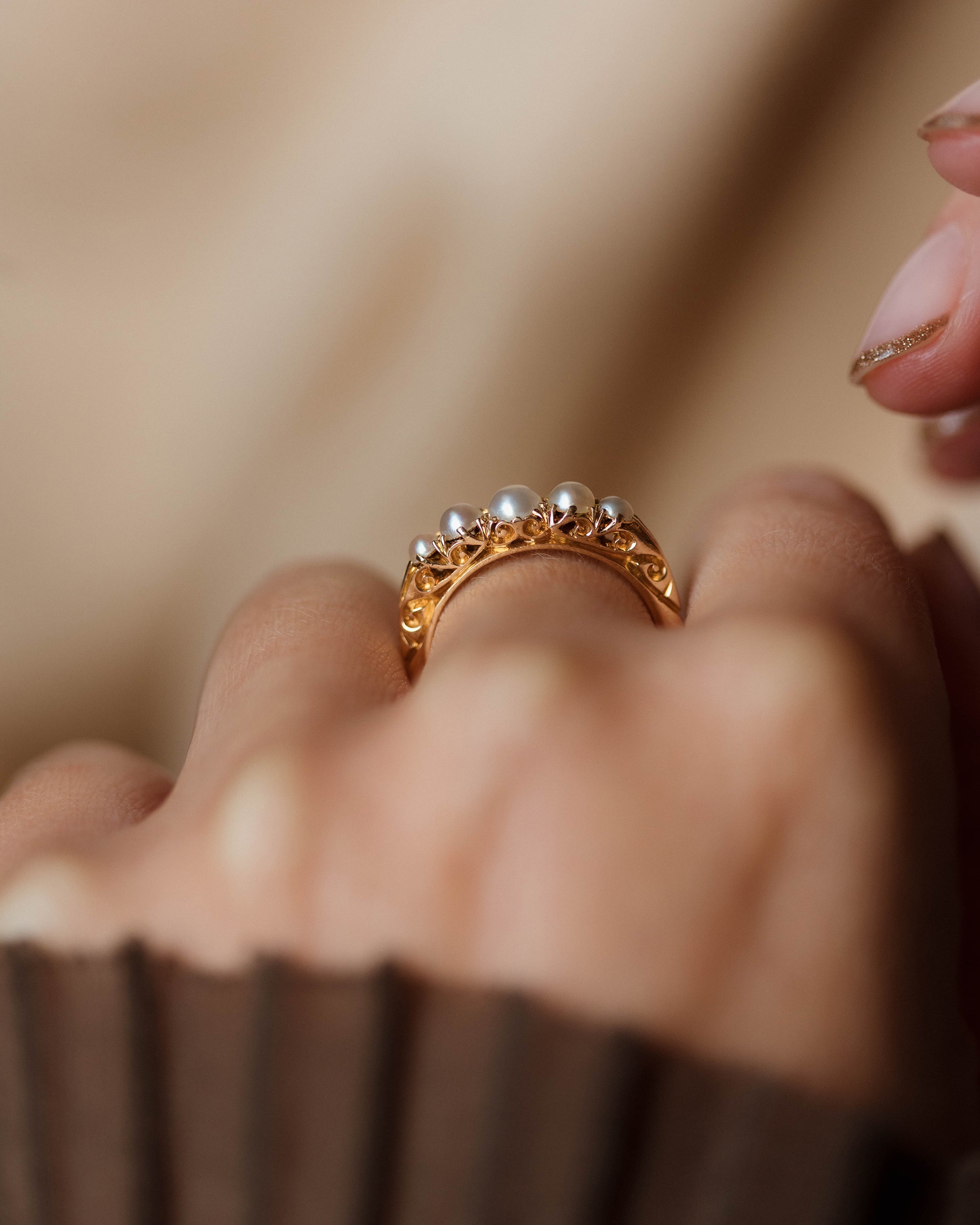 Gretchen 1907 Antique 18ct Gold Five Stone Pearl Ring