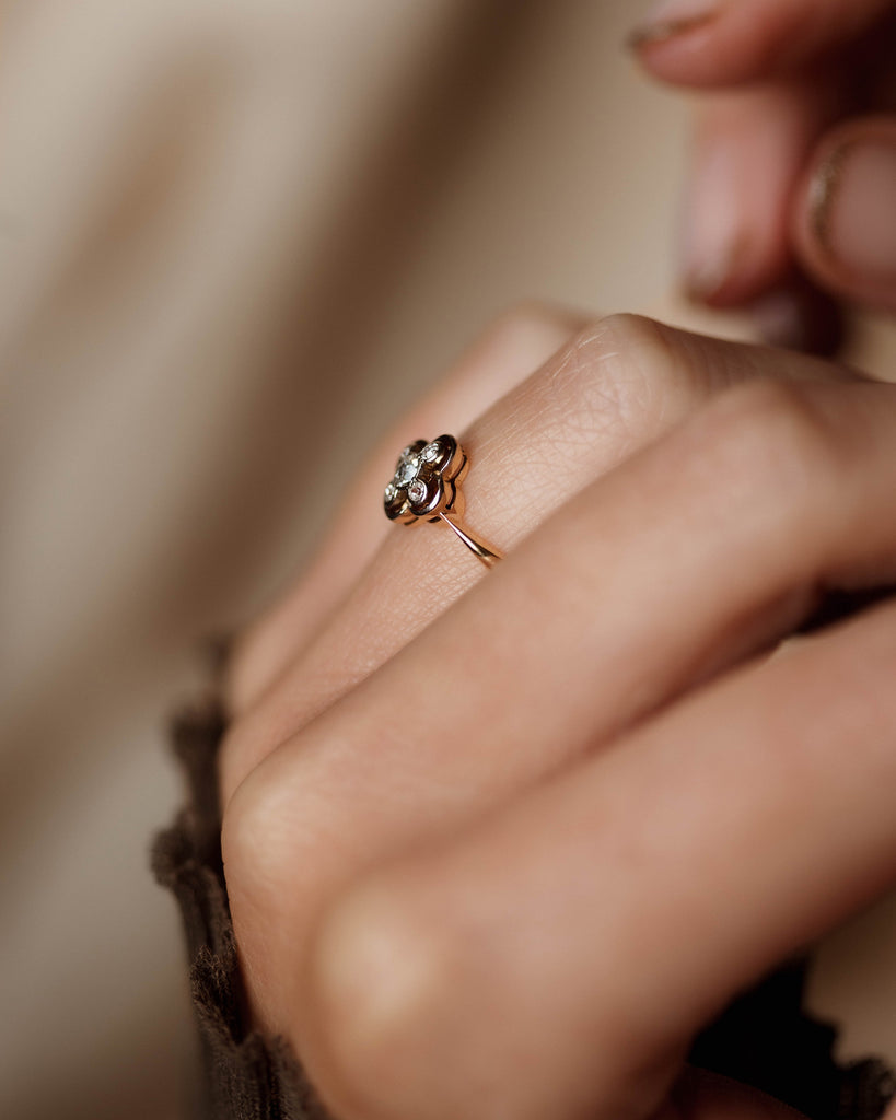 Filomena Antique Art Deco 18ct Gold Diamond Quatrefoil Ring