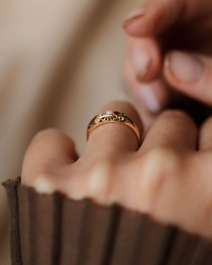 Olga Antique 18ct Gold Adore Acrostic Five Stone Ring