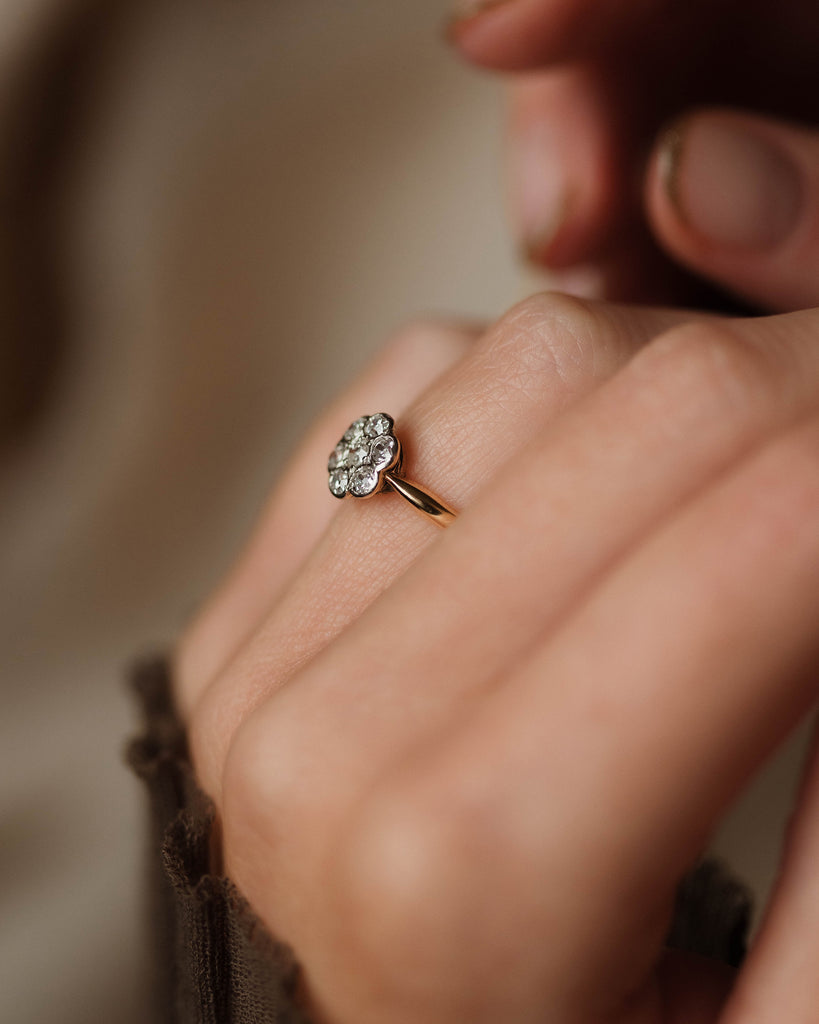 Editha Antique 18ct Gold Diamond Daisy Cluster Ring
