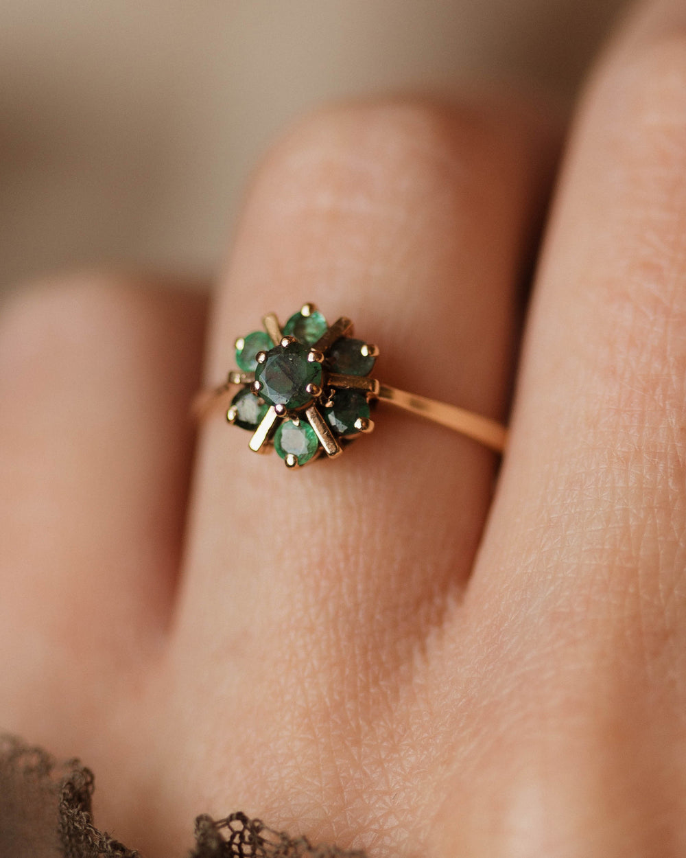 Rosina Vintage 9ct Gold Emerald Cluster Ring