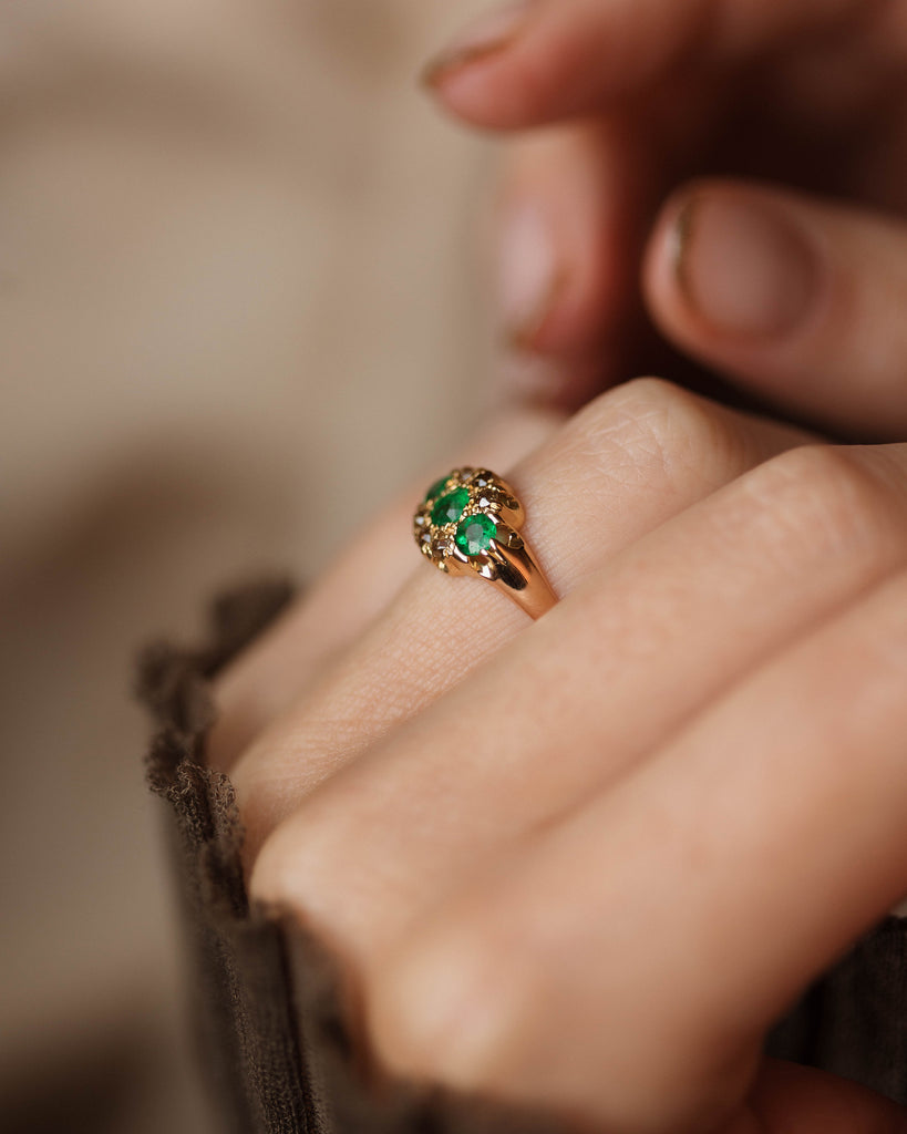 Antonia Antique 18ct Gold Emerald & Diamond Cluster Ring
