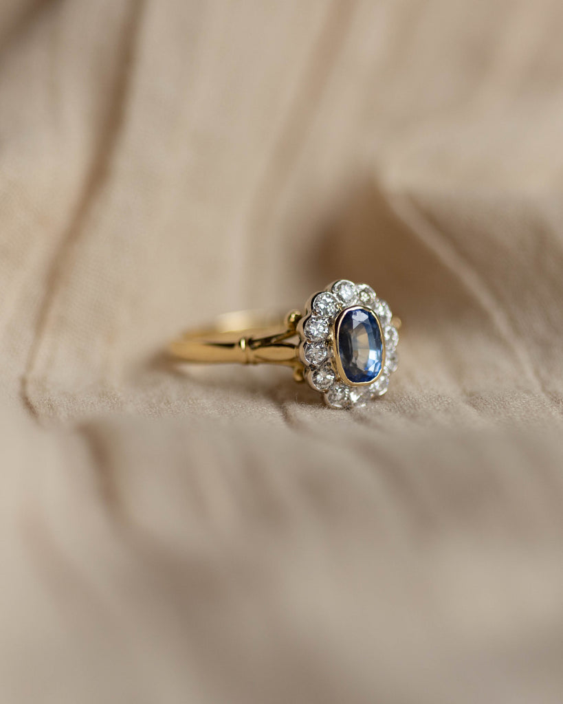 Edie Vintage 18ct Gold Sapphire & Diamond Cluster Ring