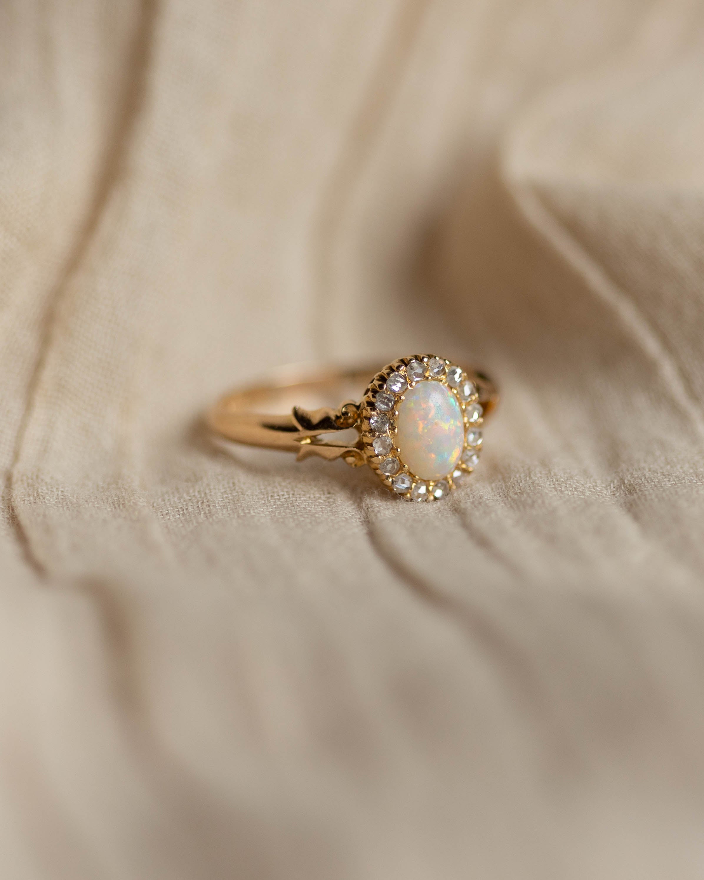 Ottilie 1902 Antique 18ct Gold Opal & Diamond Cluster Ring