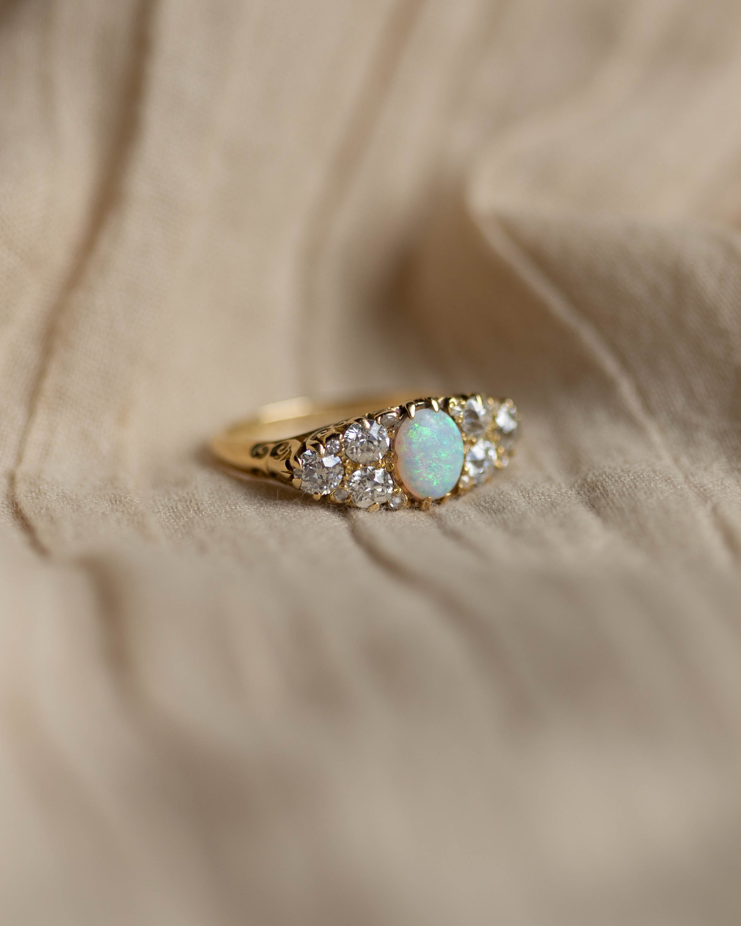 Mathilde Antique 18ct Gold Opal & Diamond Ring
