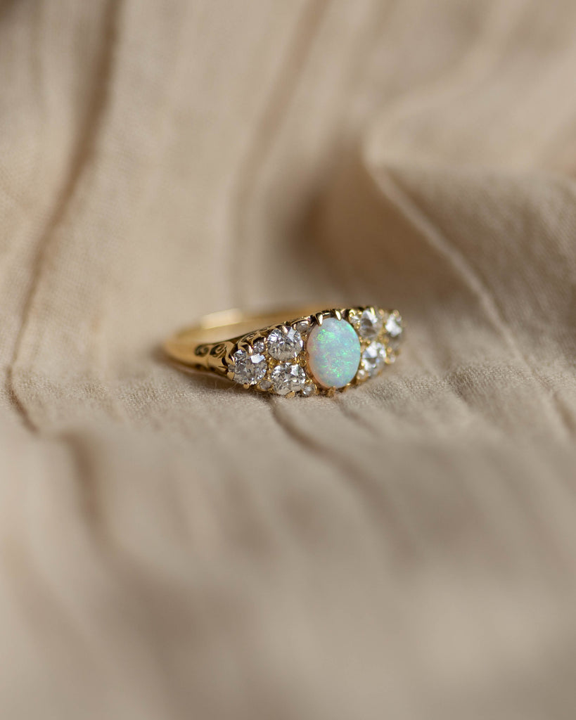 Mathilde Antique 18ct Gold Opal & Diamond Ring