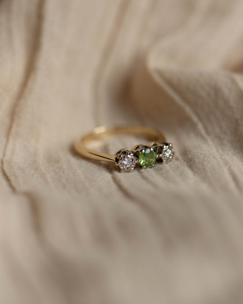 Christiane Vintage 18ct Gold Peridot & Diamond Trilogy Ring