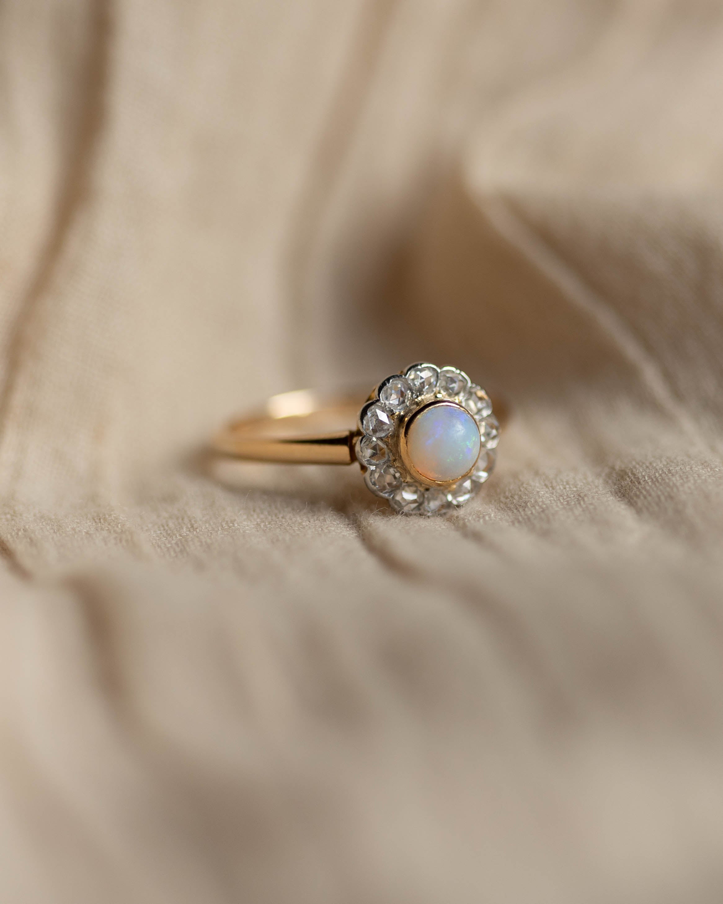 Berthe Antique 18ct Gold Opal & Diamond Cluster Ring