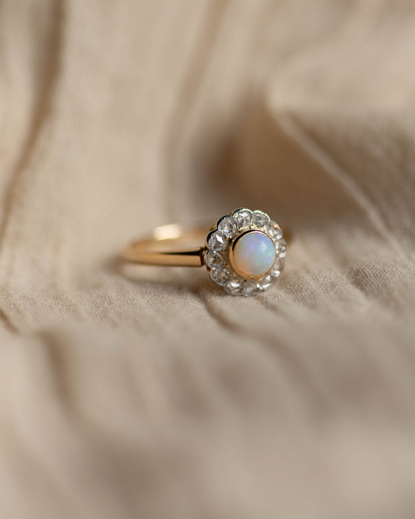 Berthe Antique 18ct Gold Opal & Diamond Cluster Ring