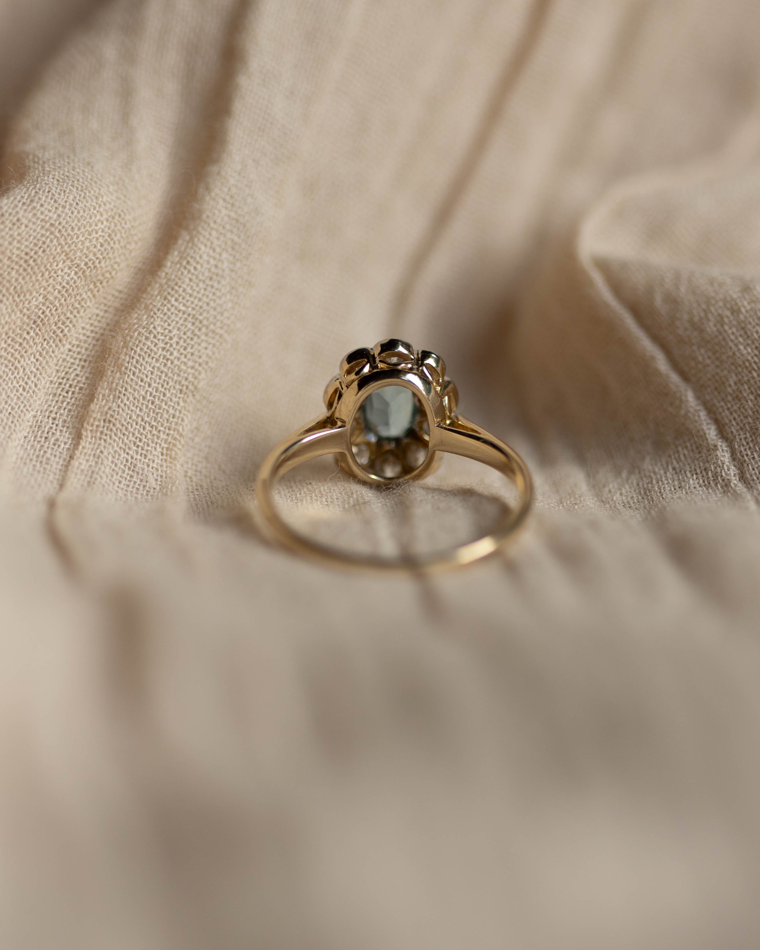 Beatrice Antique 18ct Gold Aquamarine & Diamond Cluster Ring