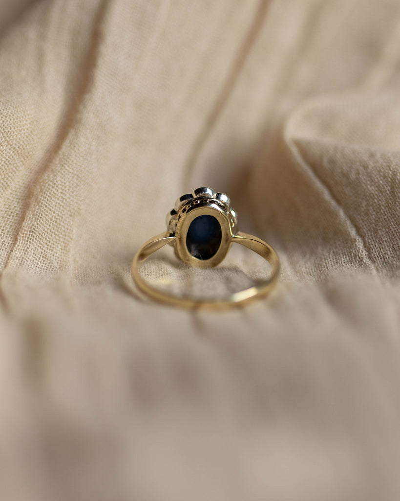 Babette Antique 9ct Gold Black Opal & Paste Cluster Ring