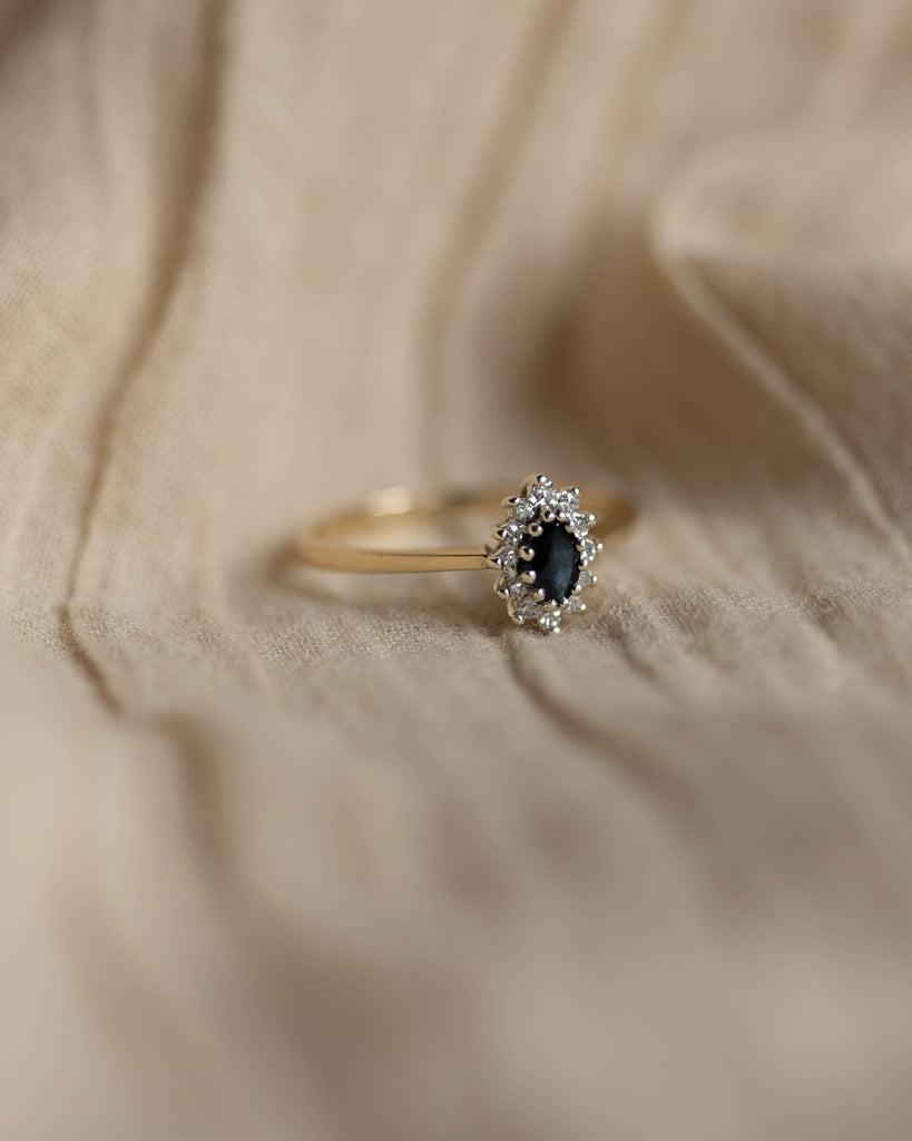 Georgette 1986 Vintage 9ct Gold Sapphire & Diamond Marquise Cluster Ring