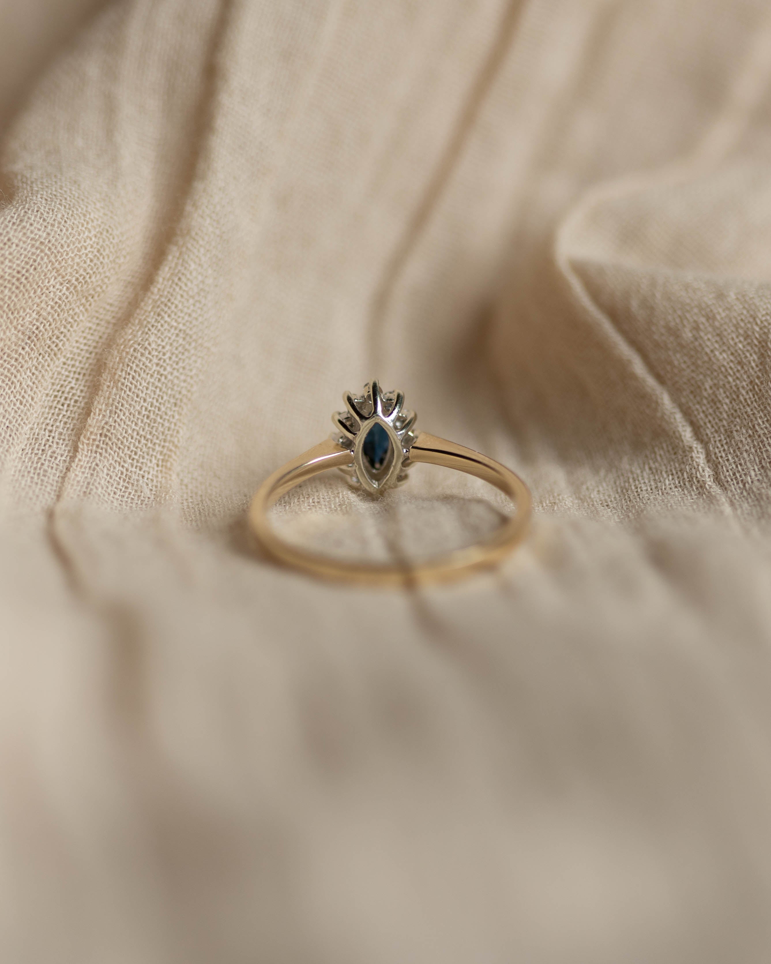 Georgette 1986 Vintage 9ct Gold Sapphire & Diamond Marquise Cluster Ring