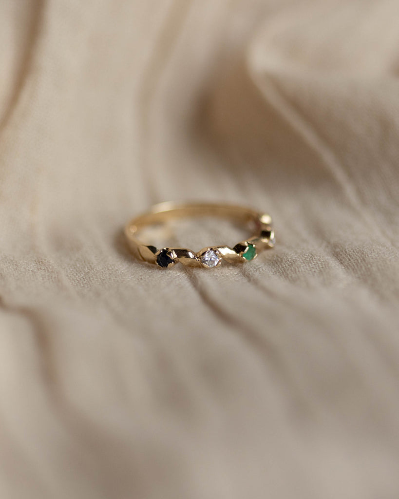 Josette 1983 Vintage 9ct Gold Sapphire, Emerald & Ruby Half Eternity Ring