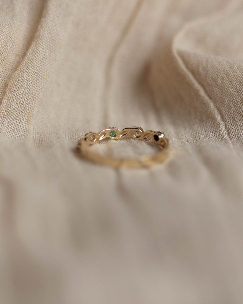 Josette 1983 Vintage 9ct Gold Sapphire, Emerald & Ruby Half Eternity Ring