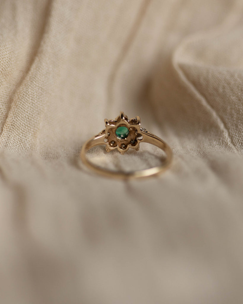 Martine 1973 Vintage 9ct Gold Emerald & Diamond Cluster Ring