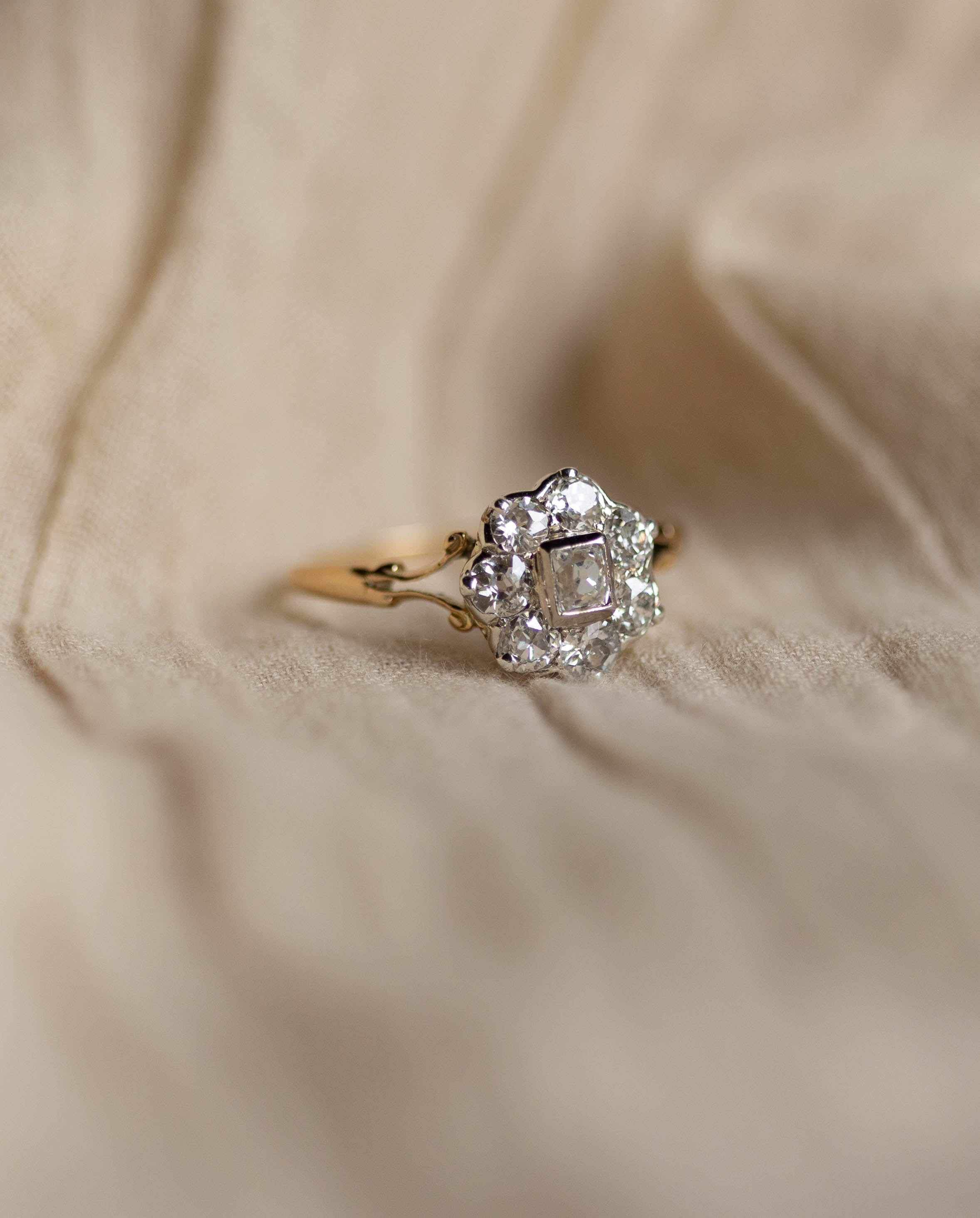 Clotilde Antique 15ct Gold Diamond Cluster Ring