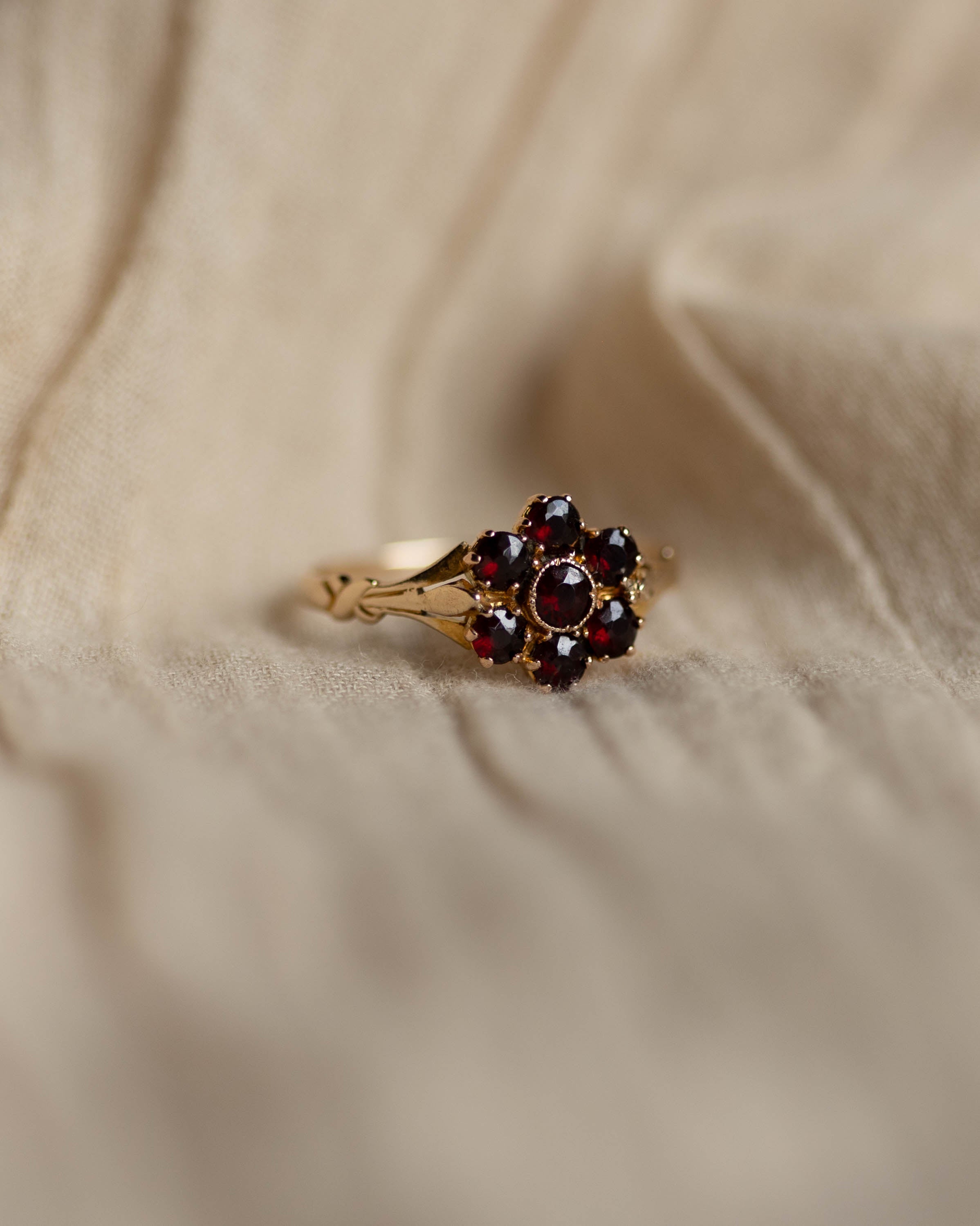 Paulette Antique 9ct Gold Garnet Daisy Cluster Ring
