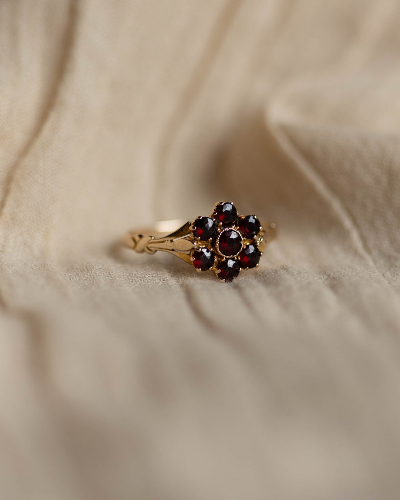 Paulette Antique 9ct Gold Garnet Daisy Cluster Ring